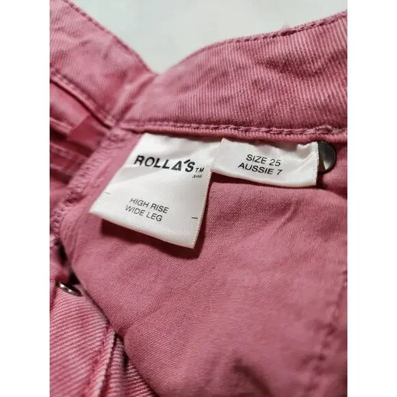 Rolla's Womens 25 Wide Leg High Rise Waisted Sailor Jeans Pink Blush Retro 27"IS - Picture 6 of 7